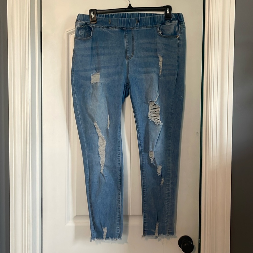 Stretchy, elastic waist jeans.